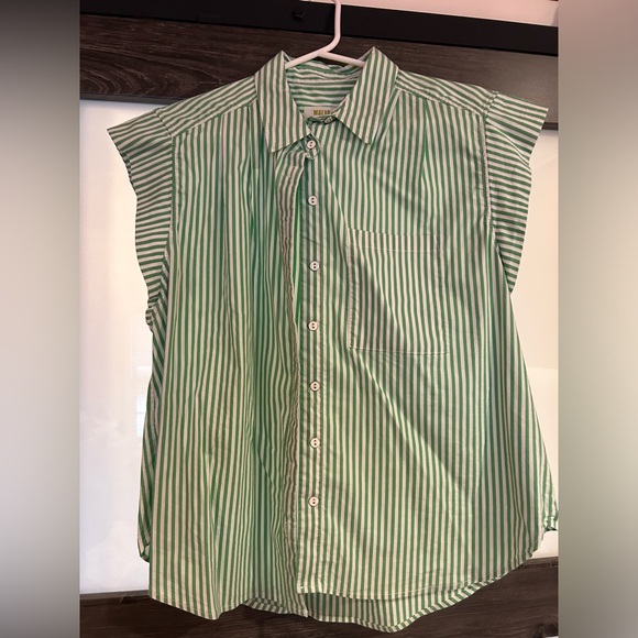 Anthropologie Maeve Clarise Blouse in Green White Stripe - Picture 4 of 7
